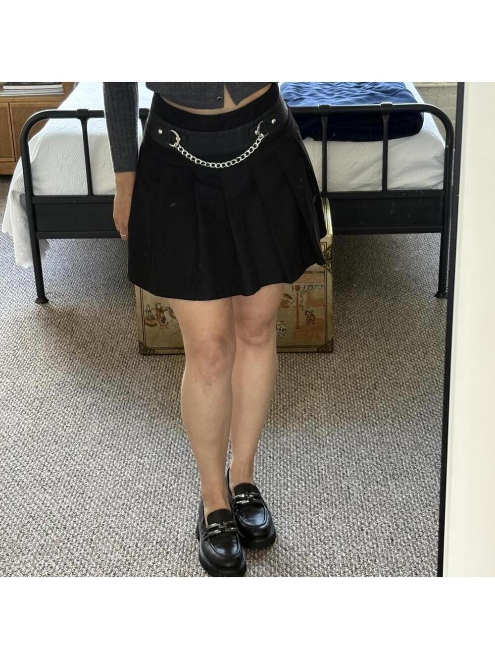Royal Bones Daang Goodman Black Pleated Mini Skirt w/ Chain — Size L